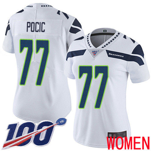 Seattle Seahawks Limited White Women Ethan Pocic Road Jersey NFL Football #77 100th Season Vapor Untouchable